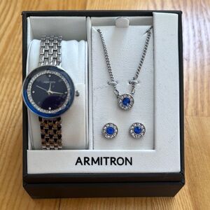 Armitron Silver and Blue Jewelry Set